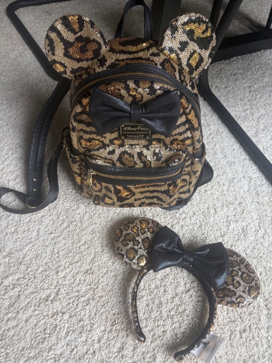 Disney parks animal leopard print loungefly bag and headband matching set